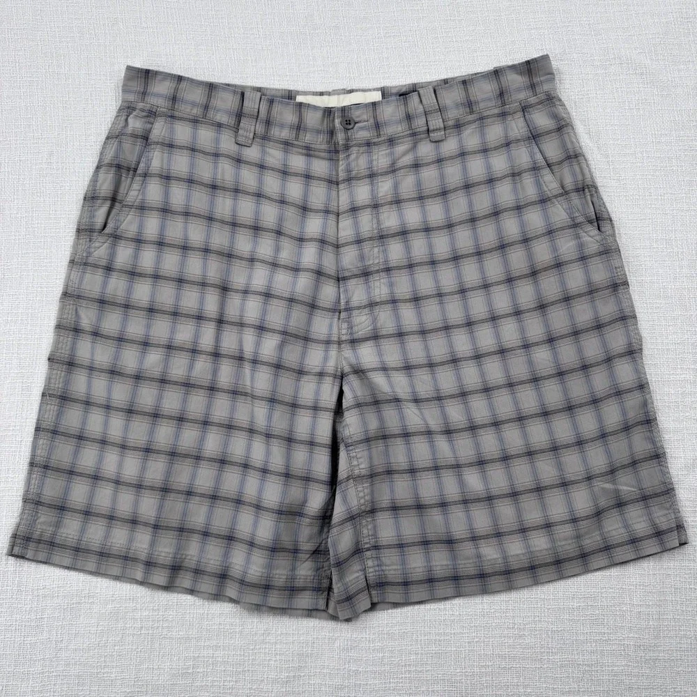 Daniel Cremieux Madison Mens 38 Plaid Flat Front Shorts Gray Blue Cotton‎